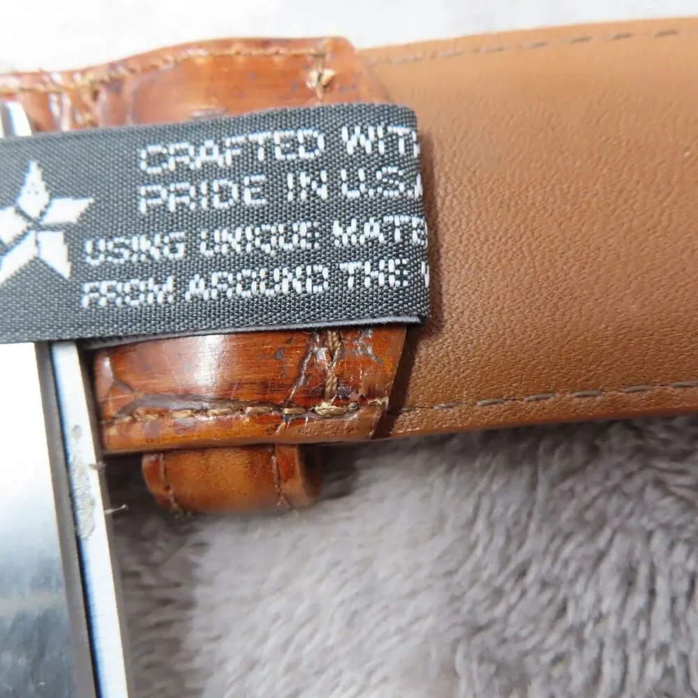 Vintage Brighton Unisex Brown Leather Silver Buckle Croc Embossed Belt‎ Size 40